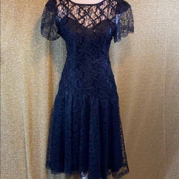 Vintage Dresses & Skirts - 80s vintage black lace dress